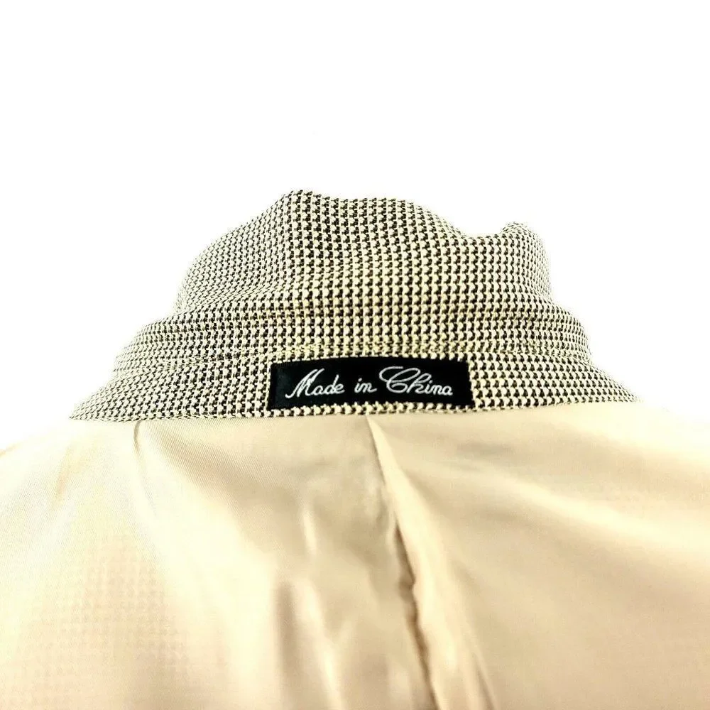 Adolfo Silk Wool 3 Button Sport Coat 44R Black Tan Nailshead‎ Check